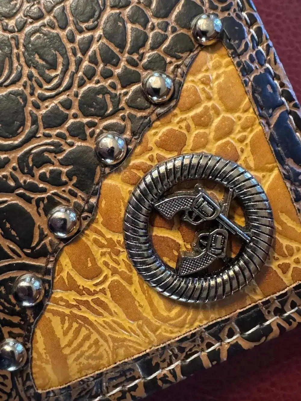 Western Style Men's Bi-Fold Wallet with Croc Print and Gun Concho